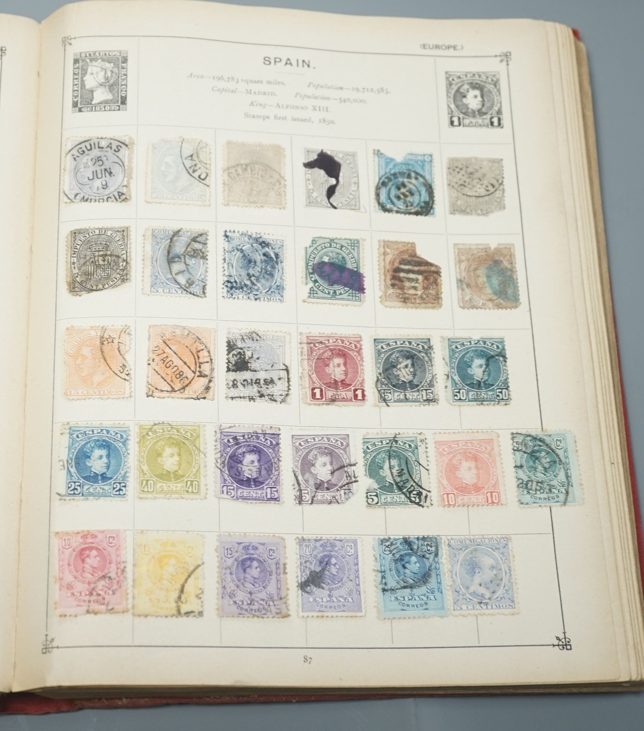 World stamps in ten albums including Lincoln and Strand, loose in packets, postal history including Dec. 1954 Crash Cover Prestick, 1901 Boer War, Iraq 1950's, Channel Isles War Time issues postal stationery (2 boxes)